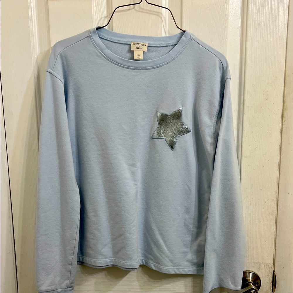 J. Crew Light Blue Long Sleeve Light Sweatshirt with Silver Star